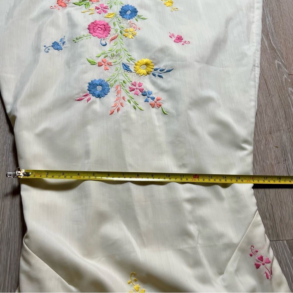Vintage 60s Maxi Dress Ivory Embroidered floral Sleeveless Prairie Hippie Boho S - Picture 12 of 16